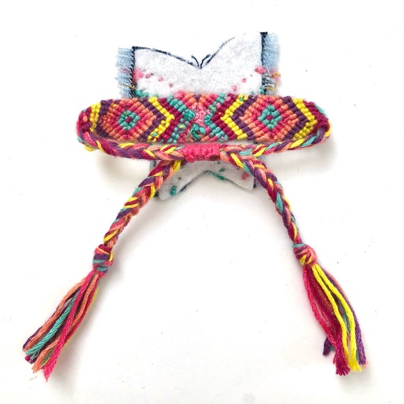 Denim Butterfly Stitched Woven Boho Bracelet, New - Picture 5 of 9